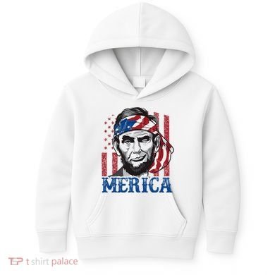 Merica Abraham Lincoln American Flag Kids Hoodie