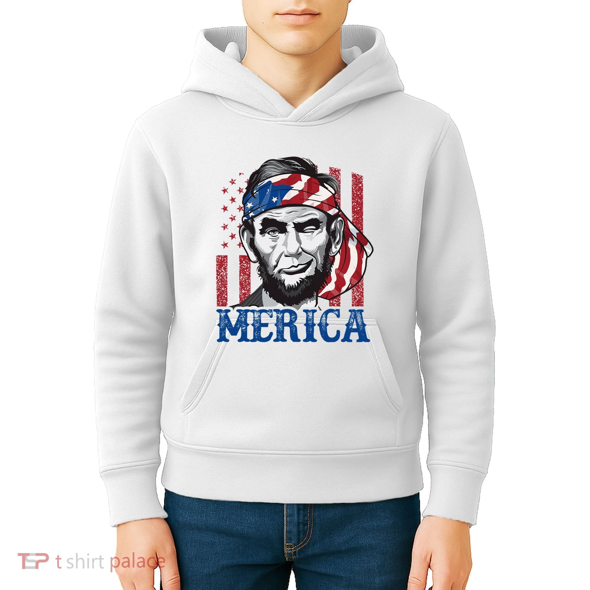 Merica Abraham Lincoln American Flag Kids Hoodie