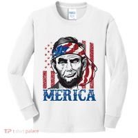 Merica Abraham Lincoln American Flag Kids Long Sleeve Shirt thumb 0