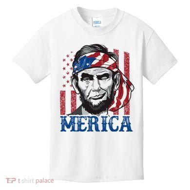 Merica Abraham Lincoln American Flag Kids T-Shirt