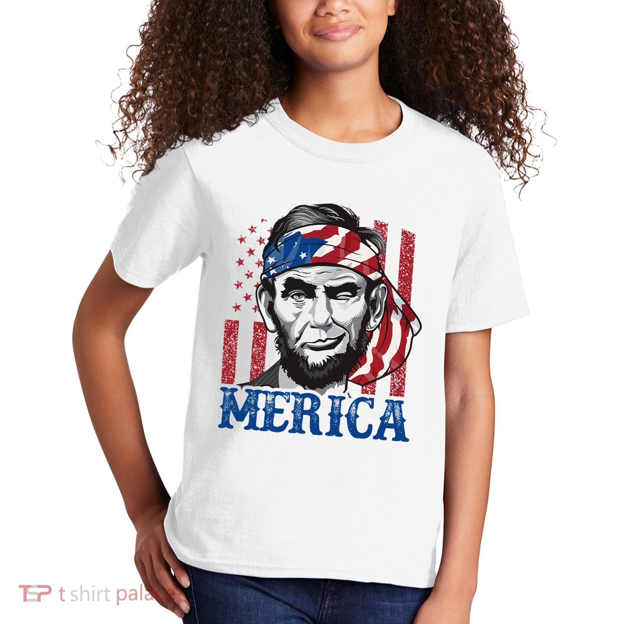 Merica Abraham Lincoln American Flag Kids T-Shirt