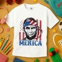 Merica Abraham Lincoln American Flag Kids T-Shirt thumb 3