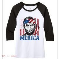 Merica Abraham Lincoln American Flag Women's Tri-Blend 3/4-Sleeve Raglan Shirt thumb 0