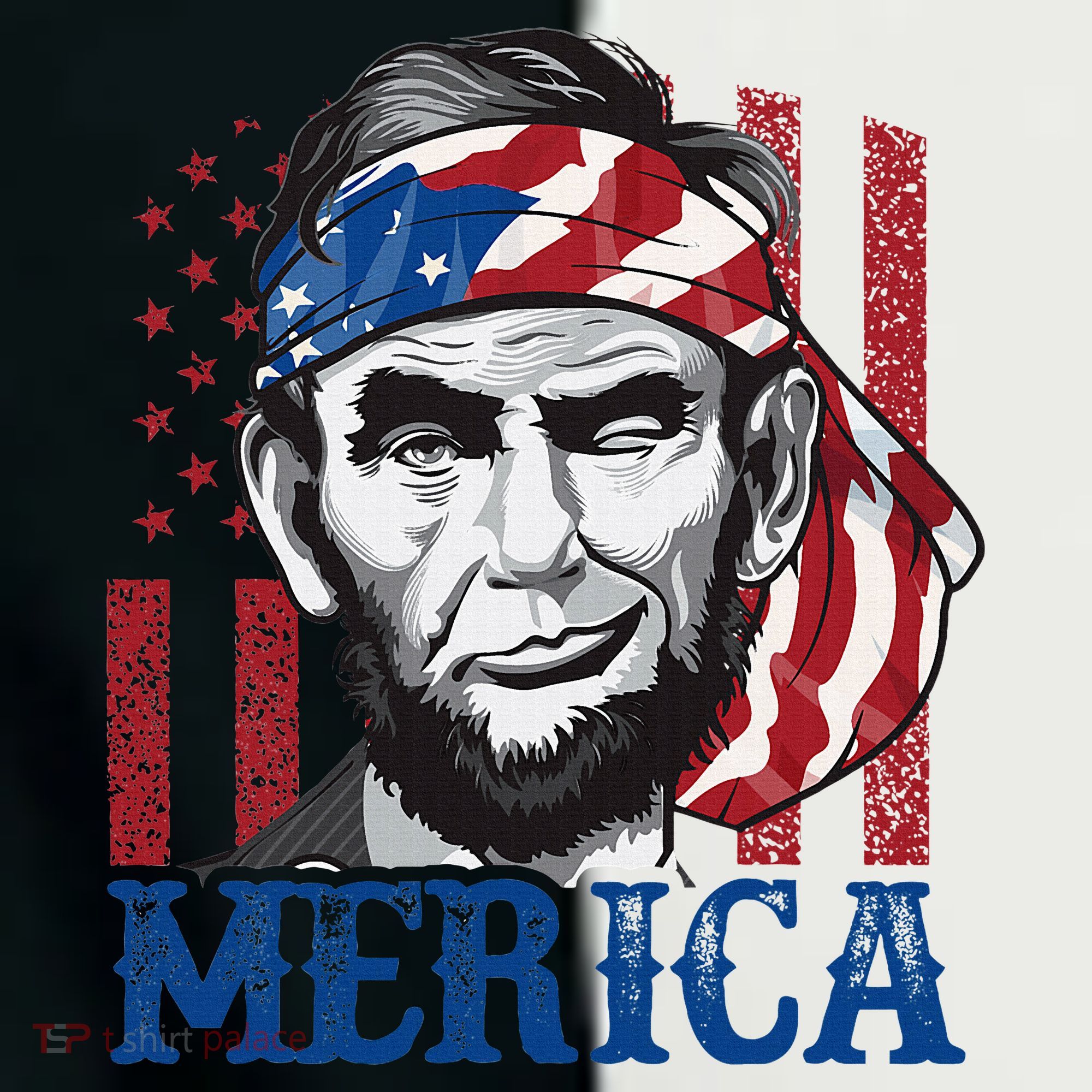 Merica Abraham Lincoln American Flag Women's Tri-Blend 3/4-Sleeve Raglan Shirt