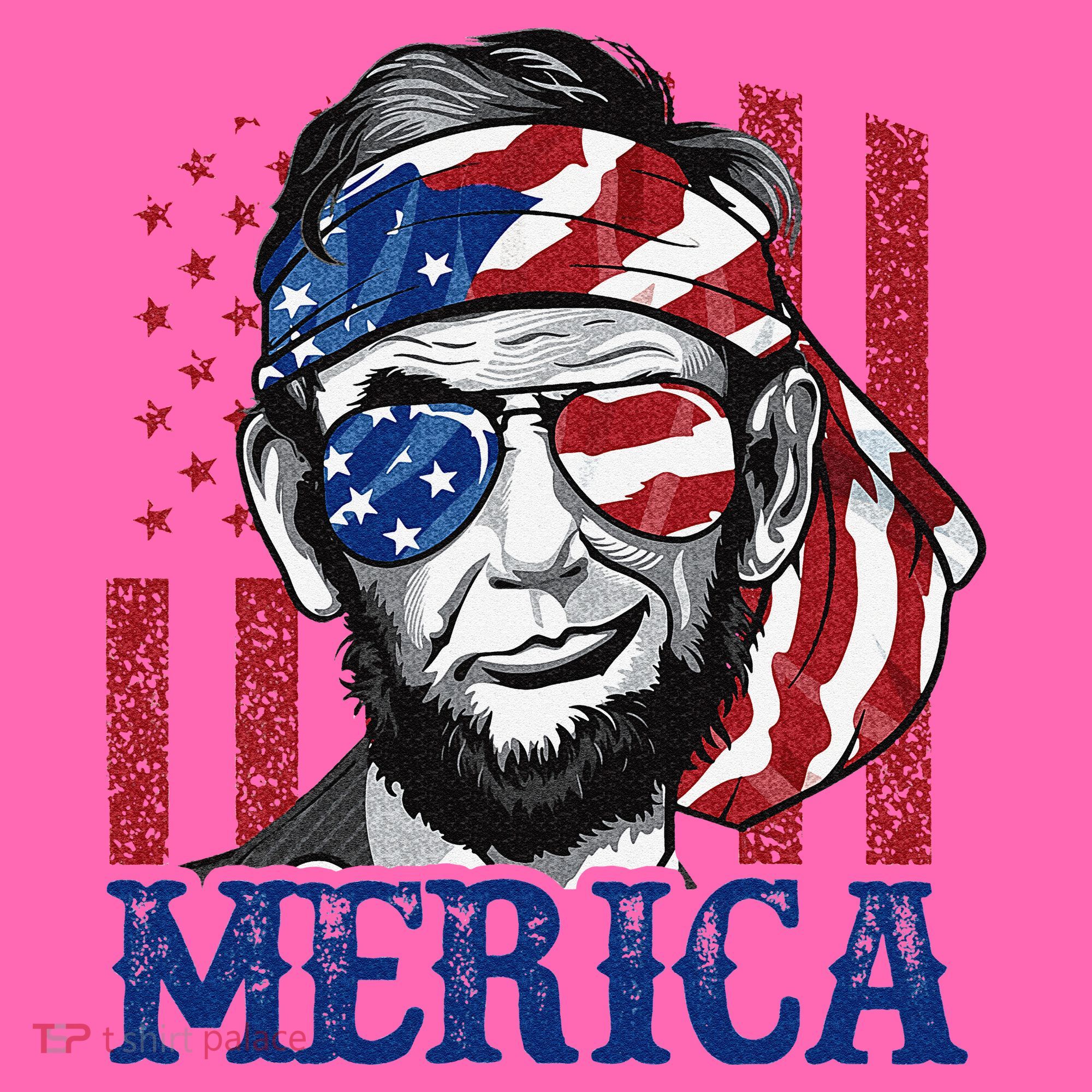 Merica Abraham Lincoln 4th Of July American Flag Stripe Pom Pom Beanie