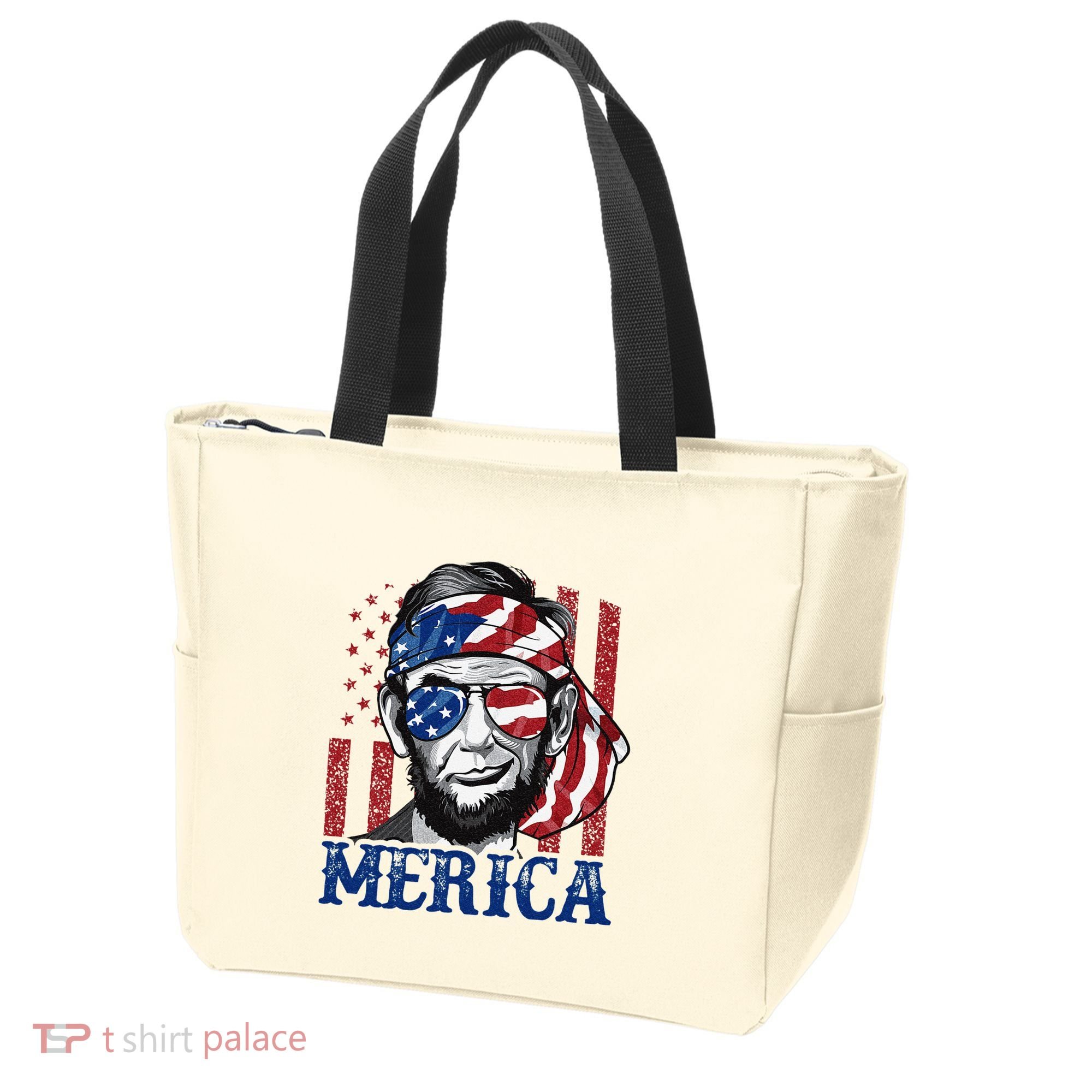 Merica Abraham Lincoln 4th Of July American Flag Tote Bag