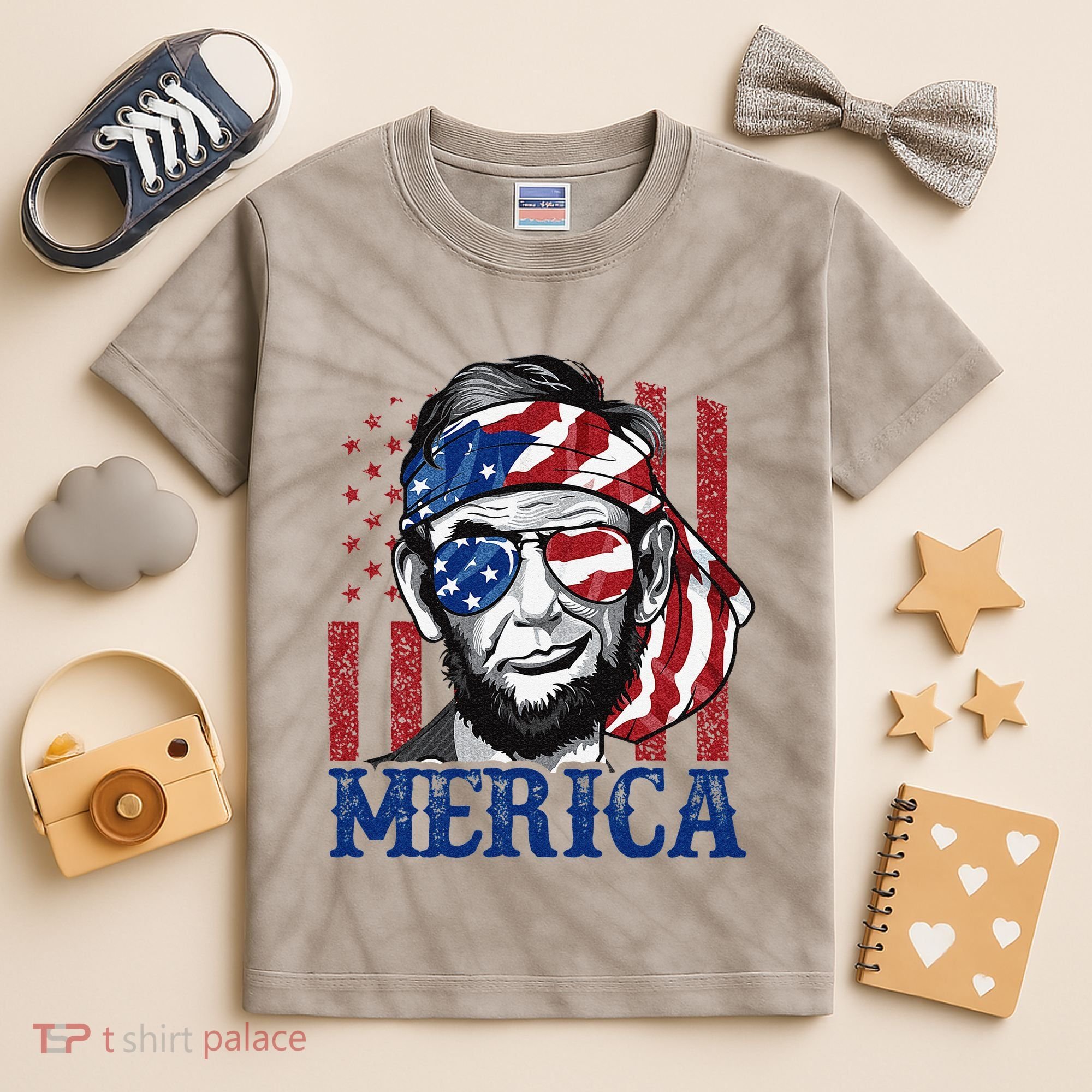 Merica Abraham Lincoln 4th Of July American Flag Kids Tie-Dye T-Shirt