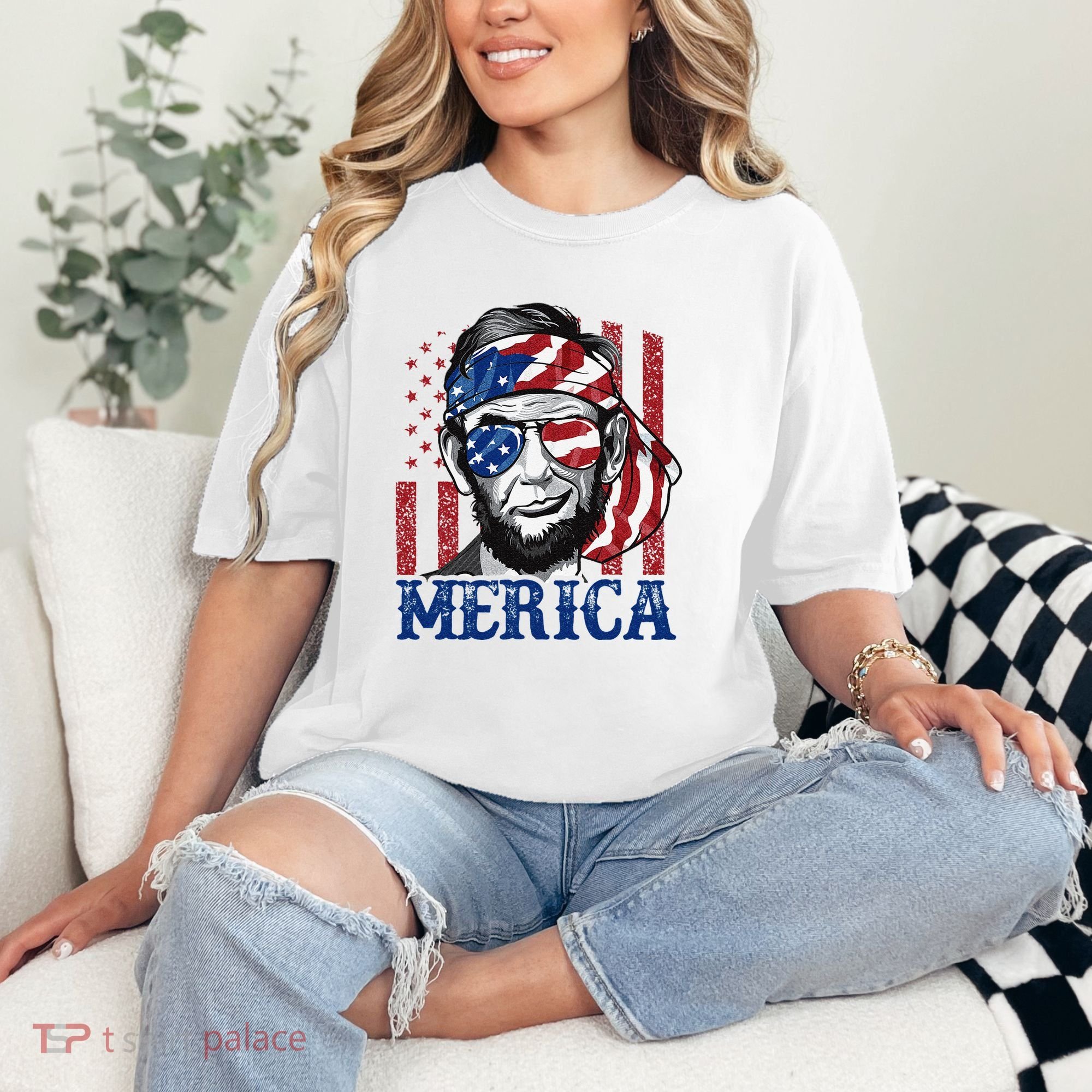 Merica Abraham Lincoln 4th Of July American Flag Comfort Colors T-Shirt