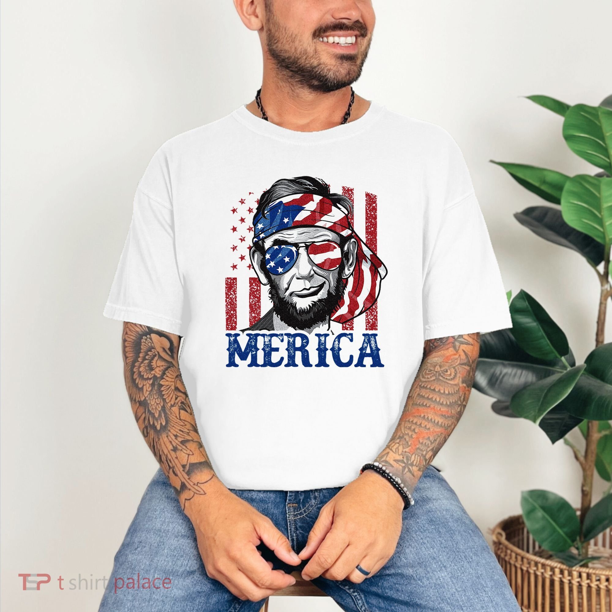 Merica Abraham Lincoln 4th Of July American Flag Comfort Colors T-Shirt