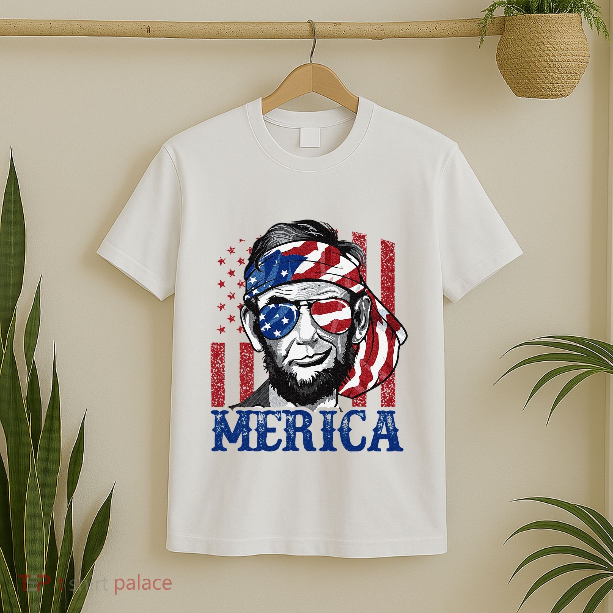 Merica Abraham Lincoln 4th Of July American Flag T-Shirt