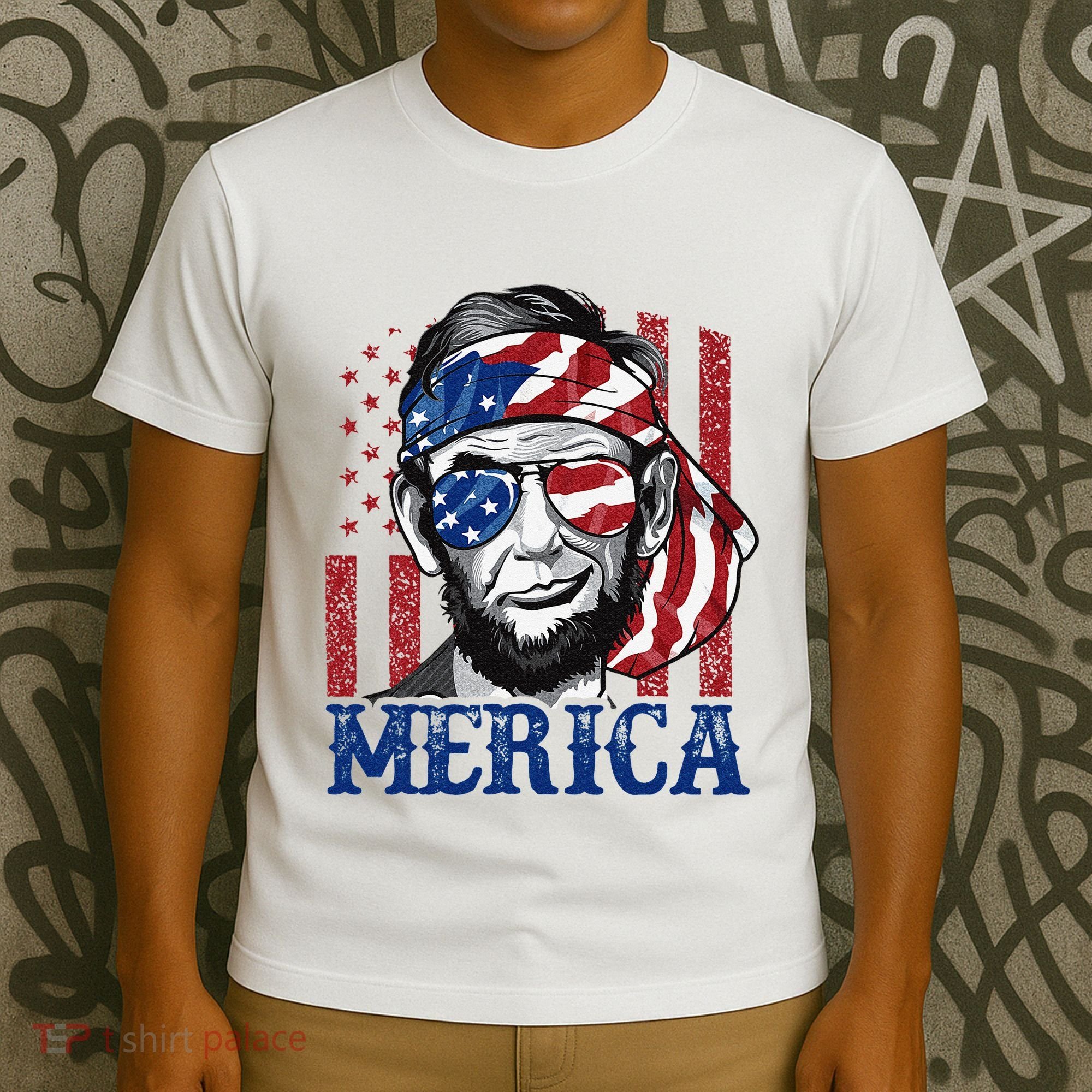 Merica Abraham Lincoln 4th Of July American Flag T-Shirt