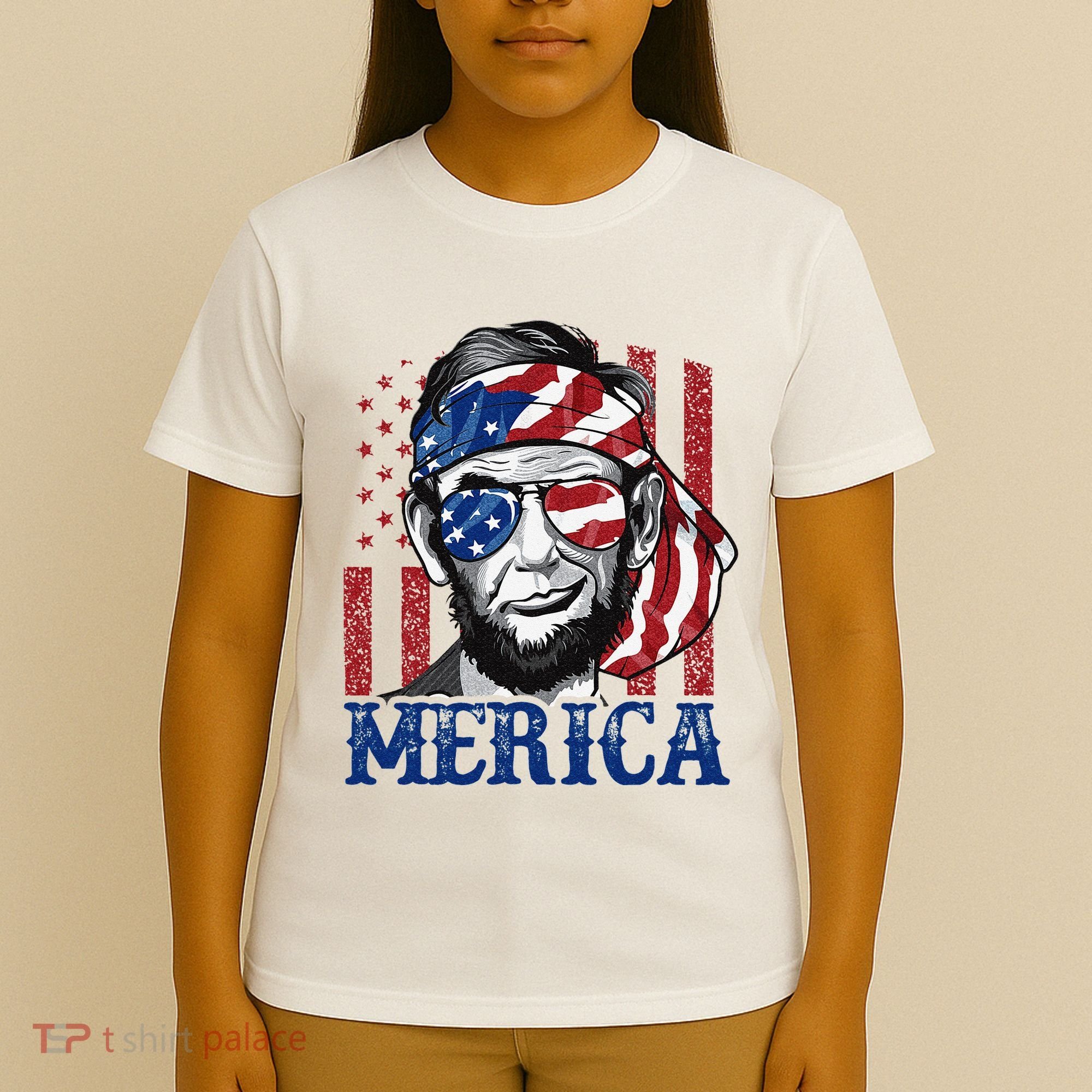 Merica Abraham Lincoln 4th Of July American Flag T-Shirt