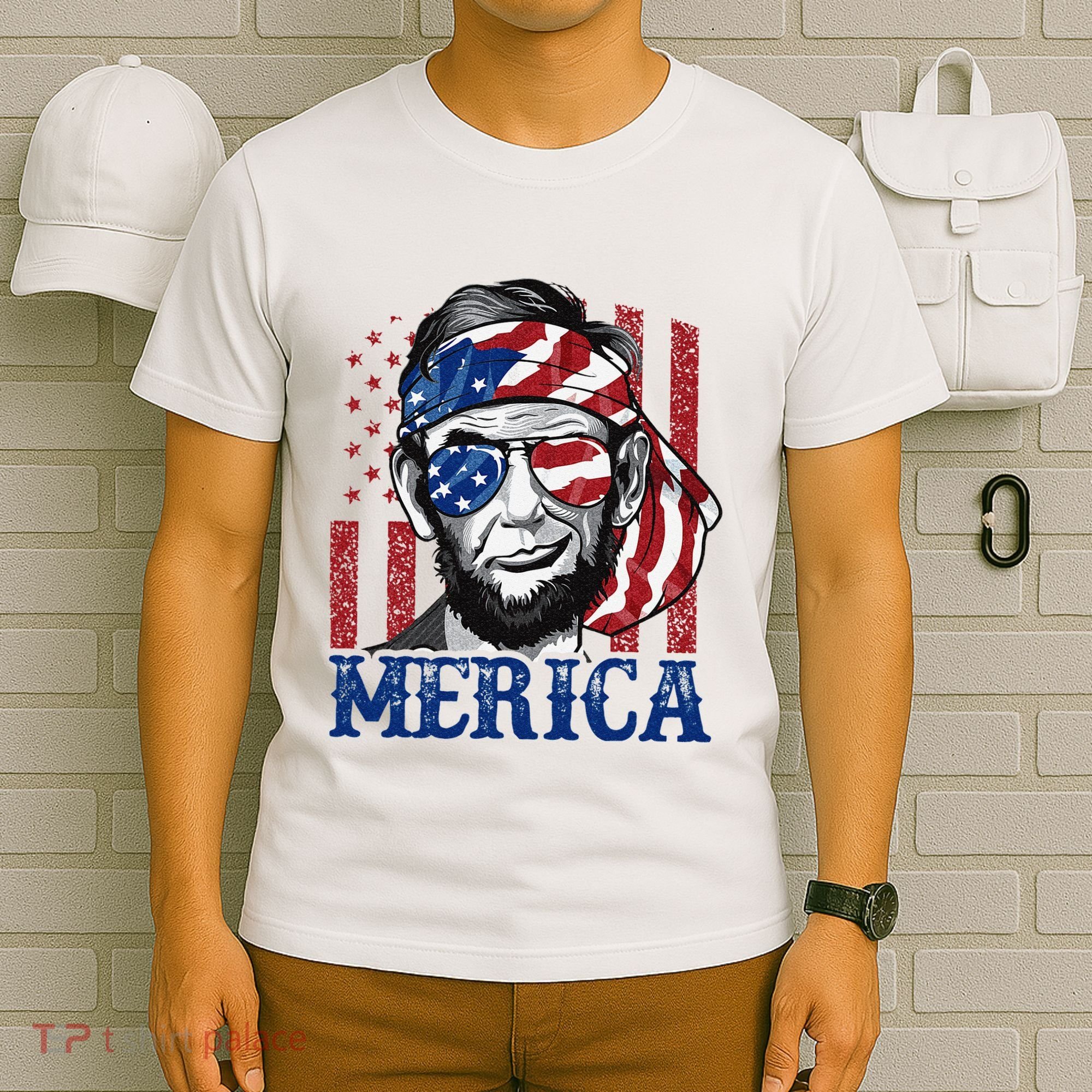 Merica Abraham Lincoln 4th Of July American Flag T-Shirt