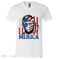 Merica Abraham Lincoln 4th Of July American Flag V-Neck T-Shirt thumb 0