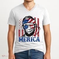Merica Abraham Lincoln 4th Of July American Flag V-Neck T-Shirt thumb 2