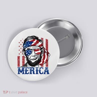 Merica Abraham Lincoln 4th Of July American Flag Button