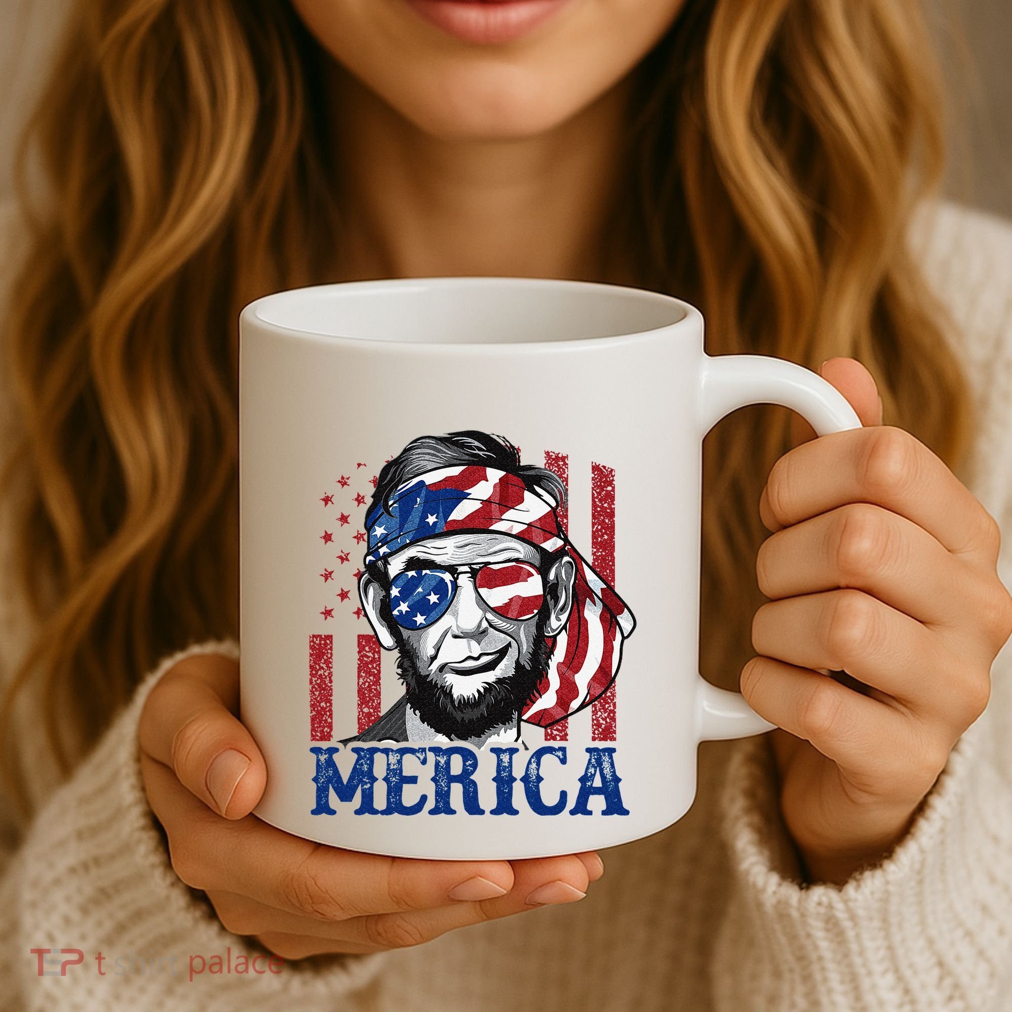 Merica Abraham Lincoln 4th Of July American Flag Coffee Mug