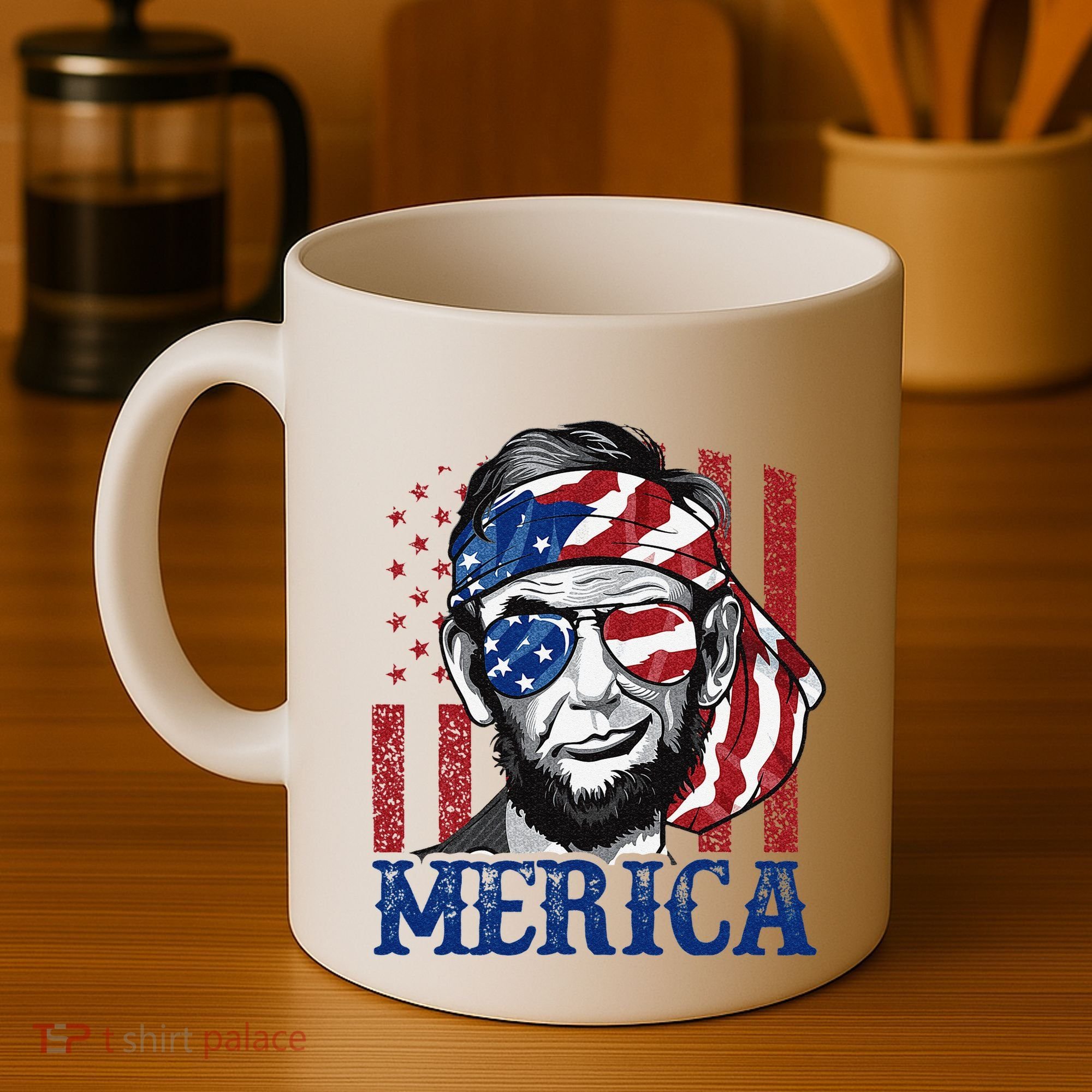 Merica Abraham Lincoln 4th Of July American Flag Coffee Mug