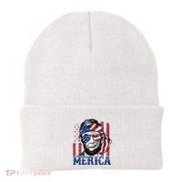 Merica Abraham Lincoln 4th Of July American Flag Beanie thumb 0