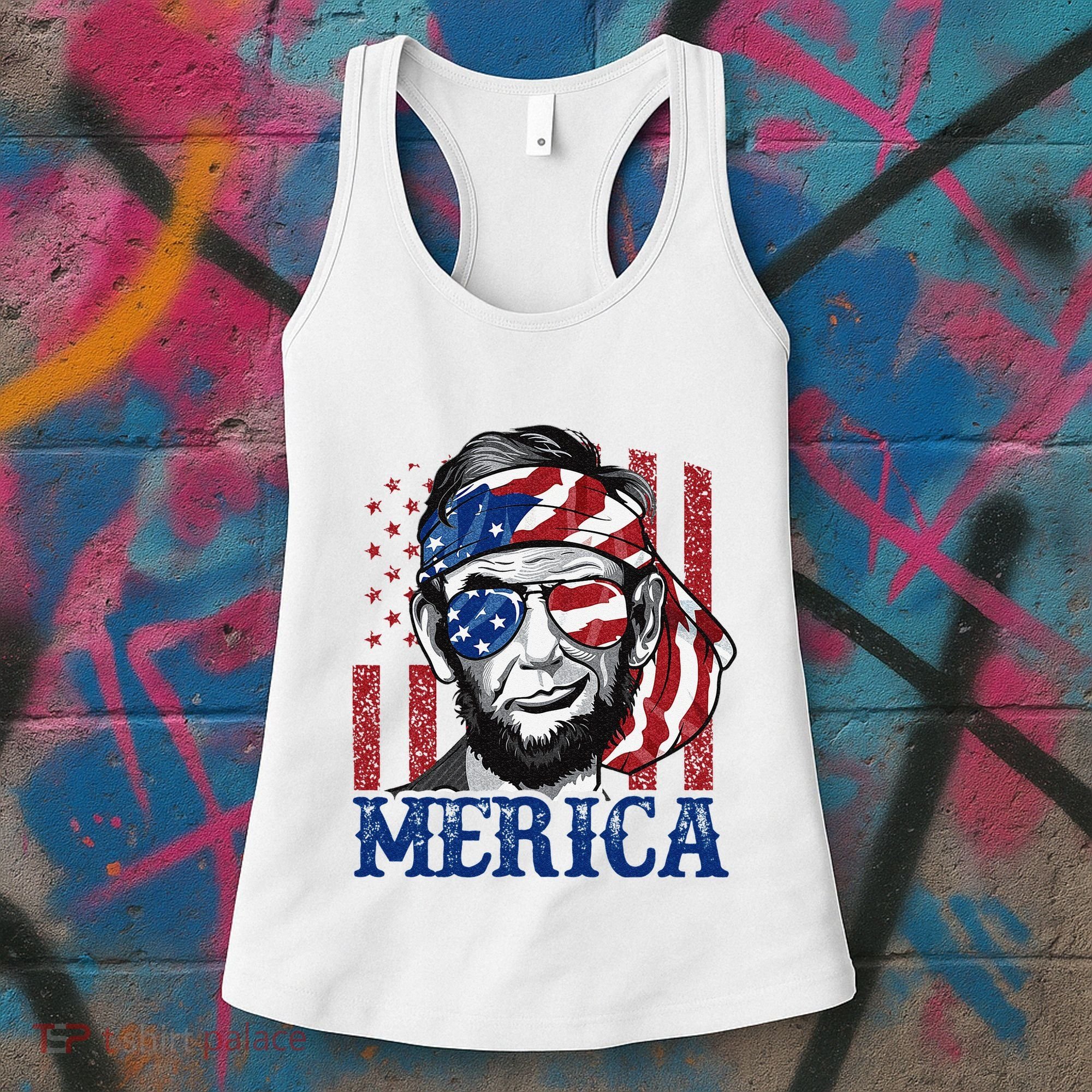 Merica Abraham Lincoln 4th Of July American Flag Women's Tank Top
