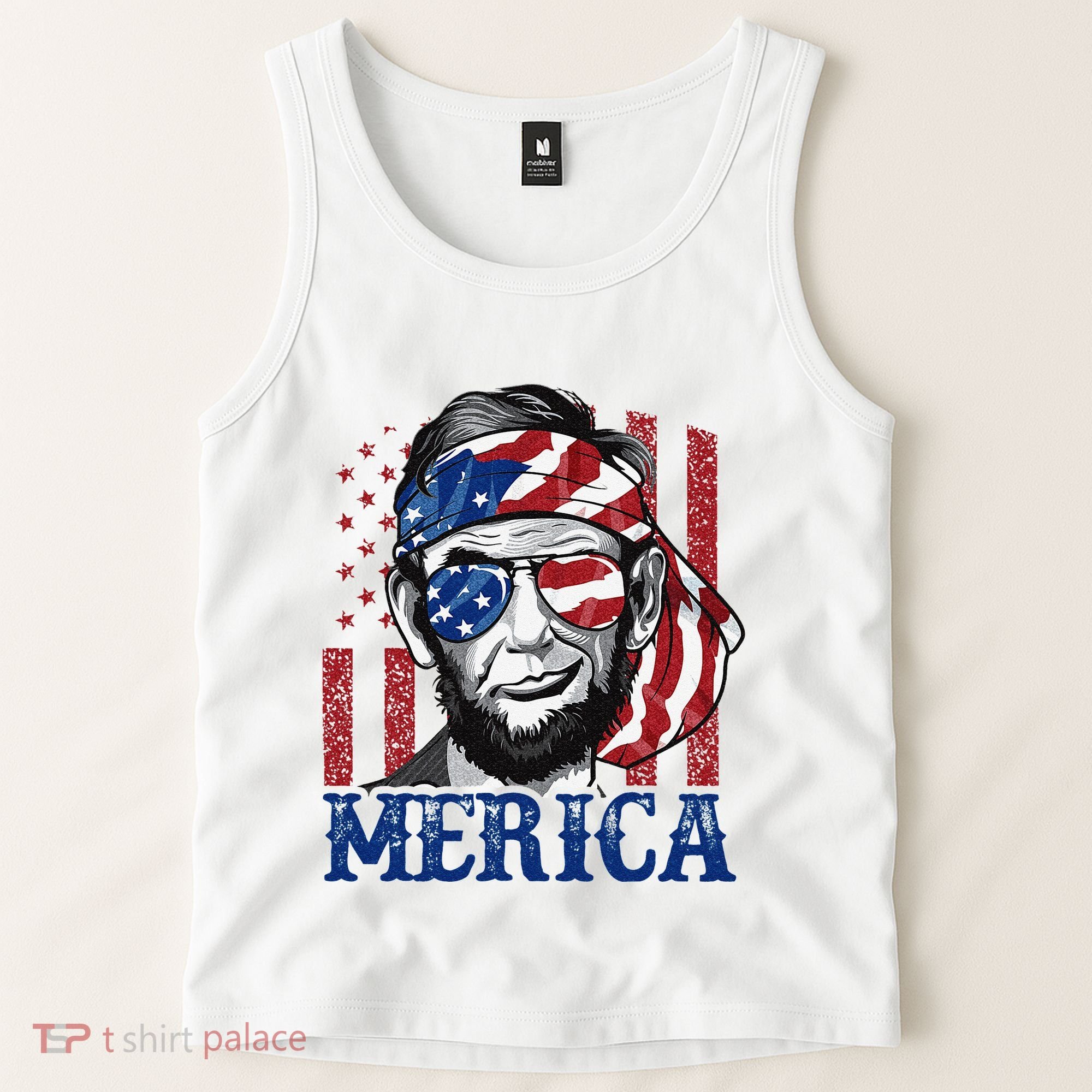 Merica Abraham Lincoln 4th Of July American Flag Tank Top