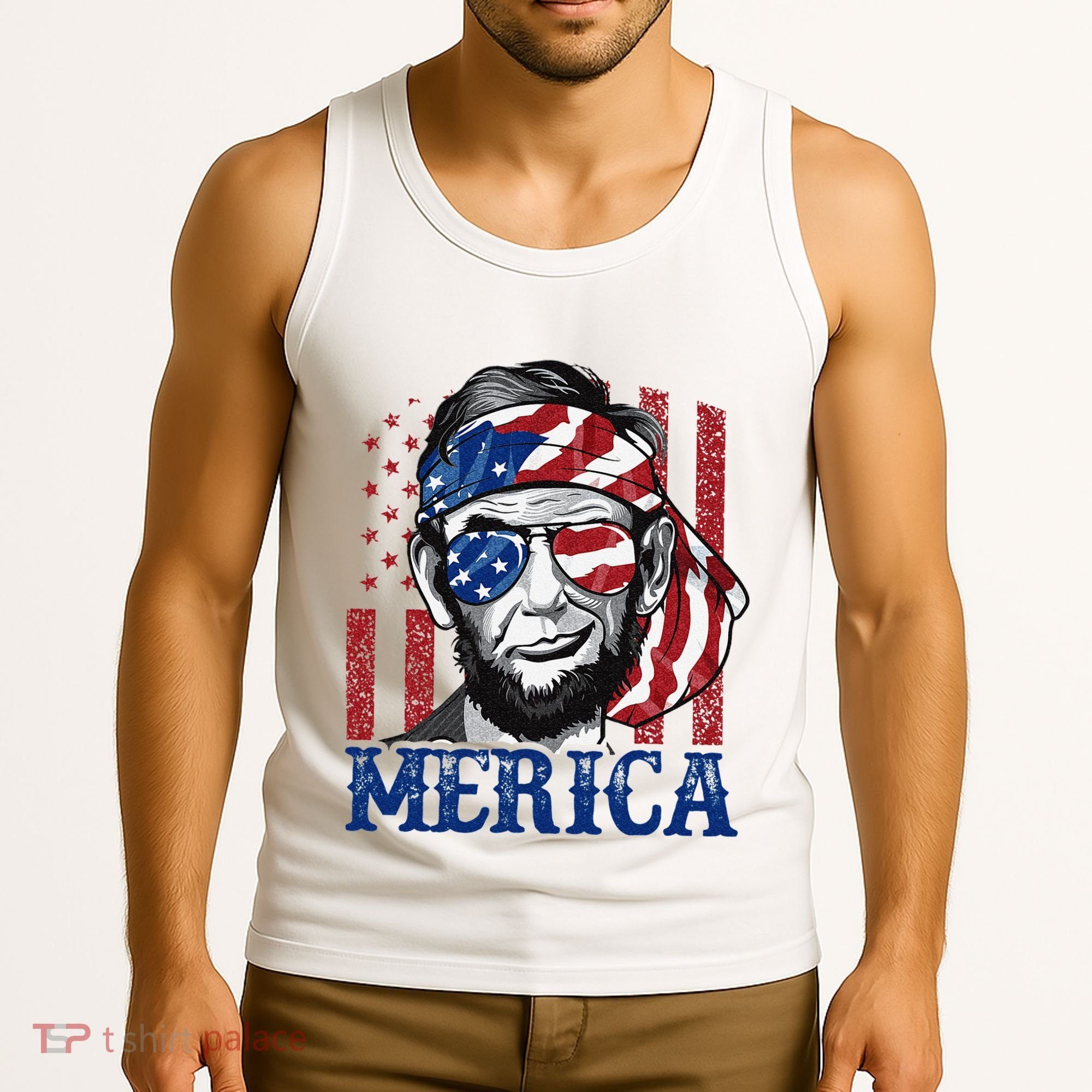 Merica Abraham Lincoln 4th Of July American Flag Tank Top