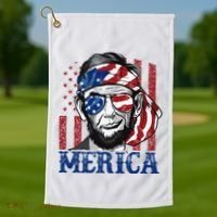 Merica Abraham Lincoln 4th Of July American Flag Golf Towel thumb 1