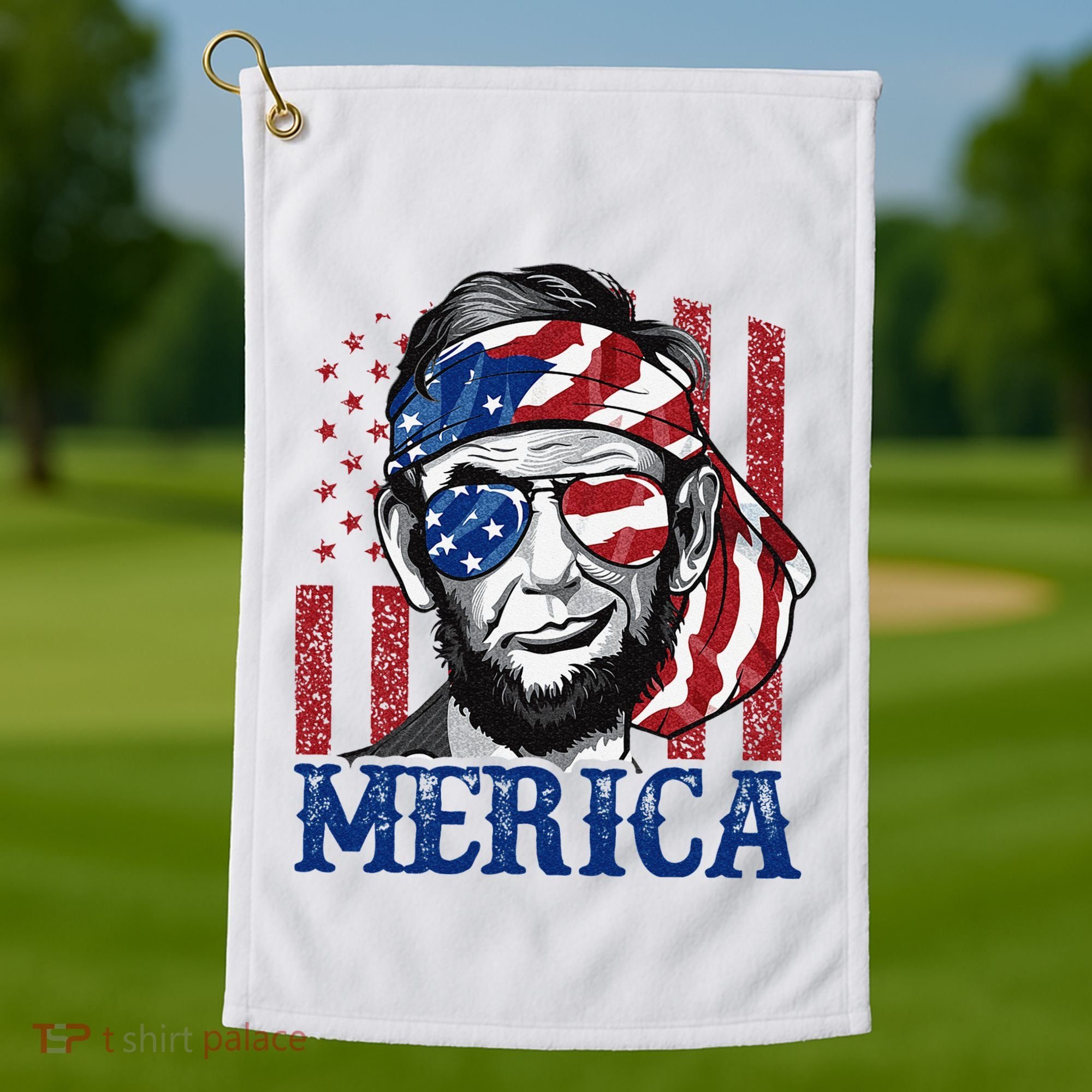Merica Abraham Lincoln 4th Of July American Flag Golf Towel