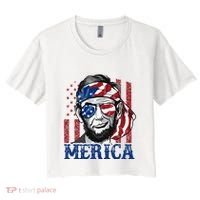 Merica Abraham Lincoln 4th Of July American Flag Women's Crop Top Tee thumb 0