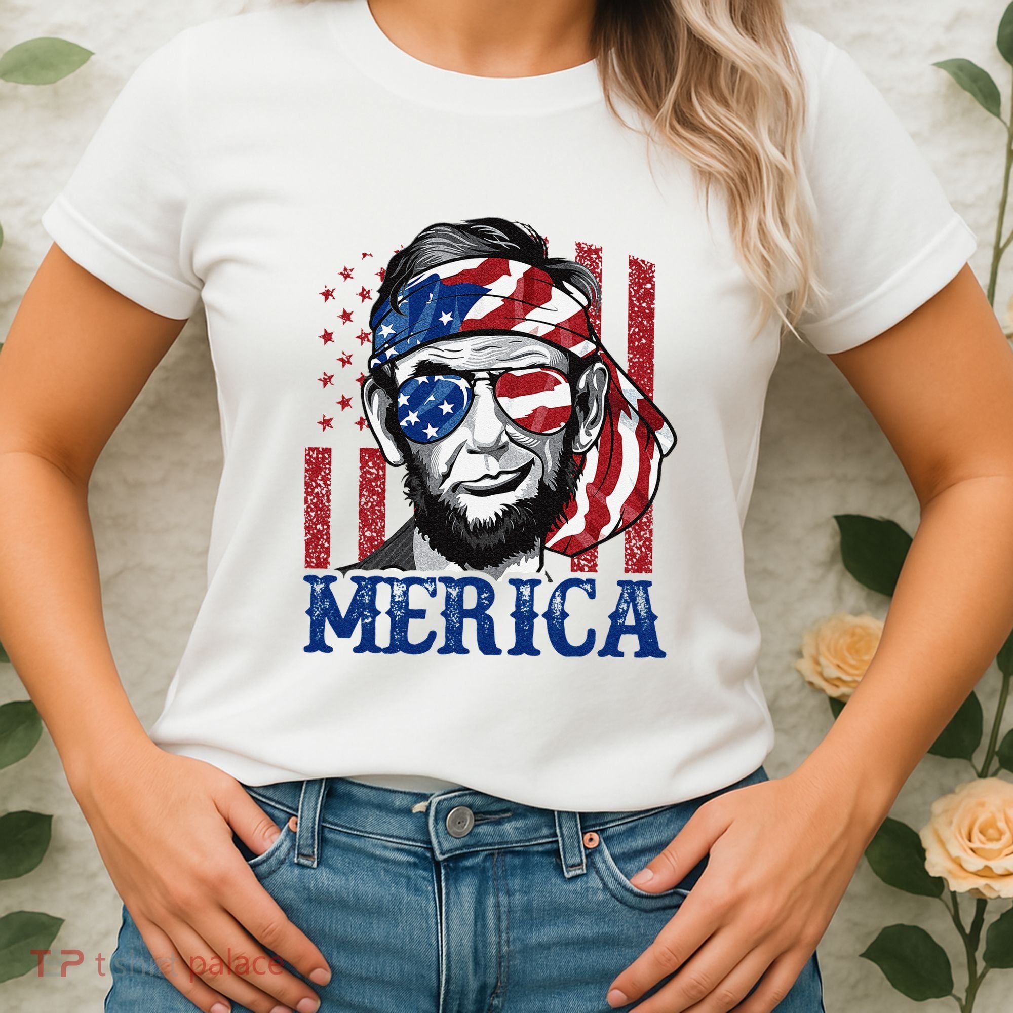 Merica Abraham Lincoln 4th Of July American Flag Women's T-Shirt