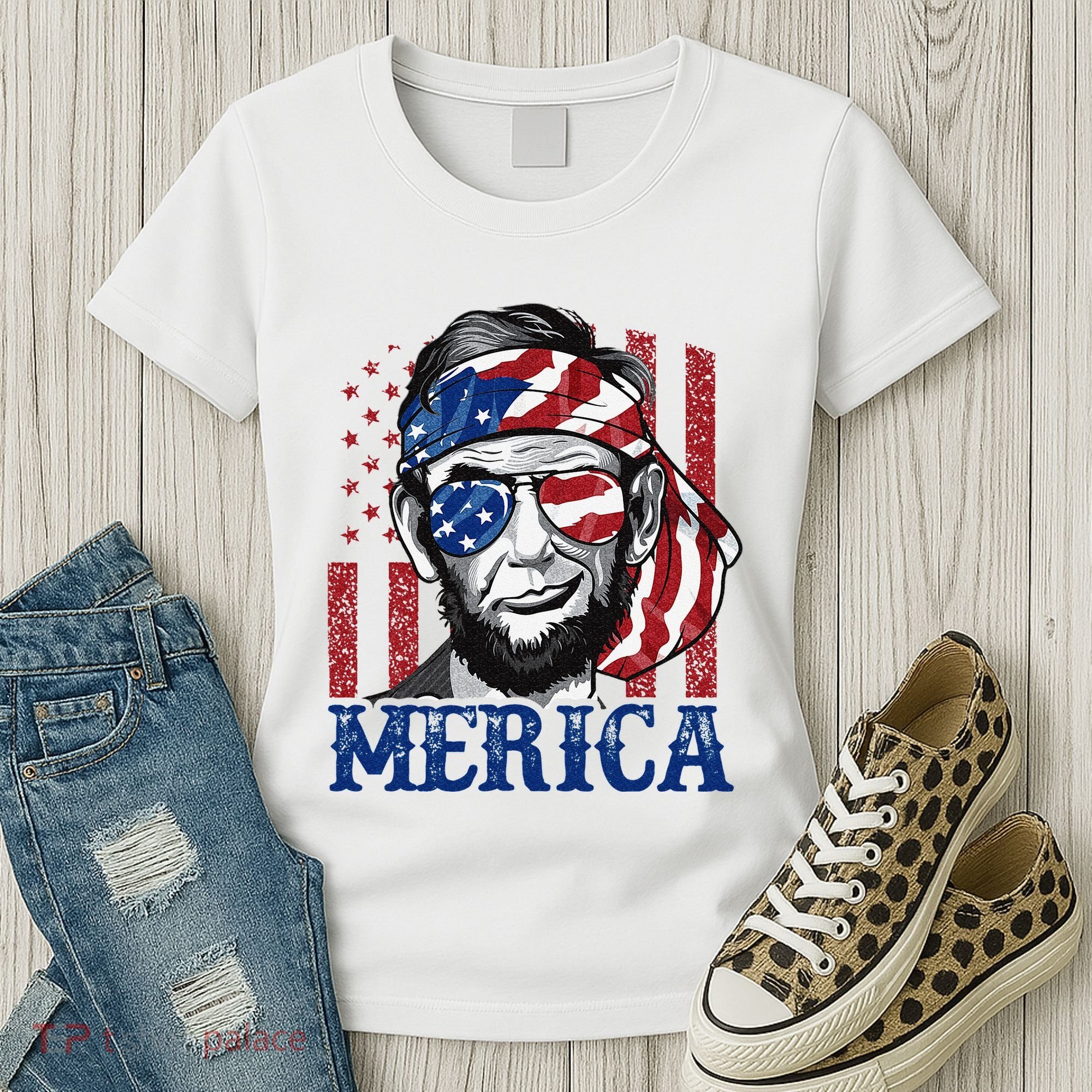 Merica Abraham Lincoln 4th Of July American Flag Women's T-Shirt