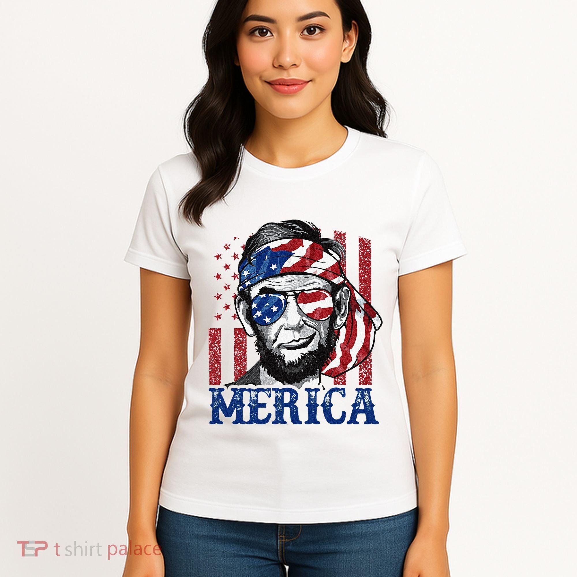 Merica Abraham Lincoln 4th Of July American Flag Women's T-Shirt