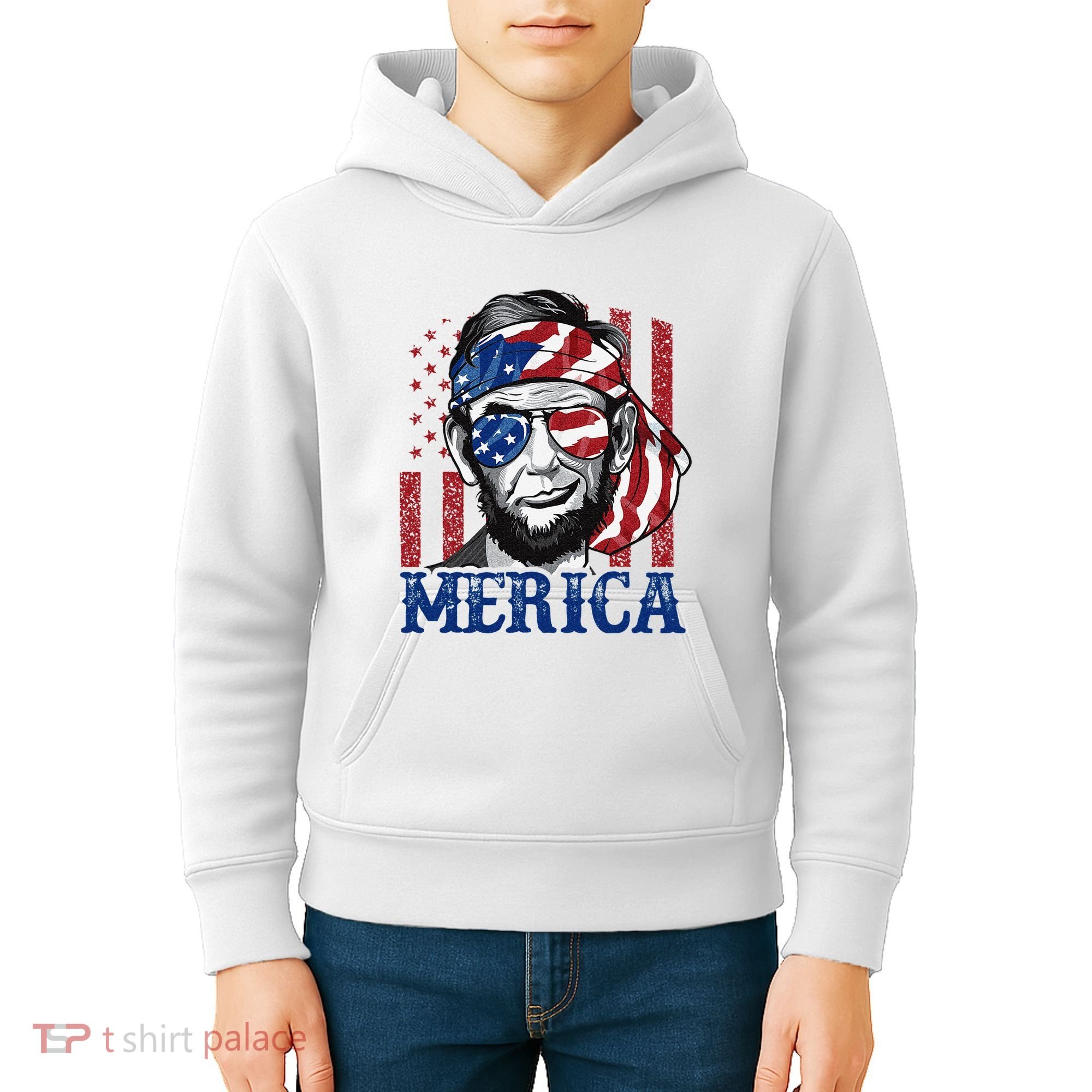 Merica Abraham Lincoln 4th Of July American Flag Kids Hoodie