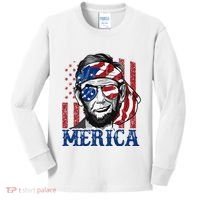 Merica Abraham Lincoln 4th Of July American Flag Kids Long Sleeve Shirt thumb 0