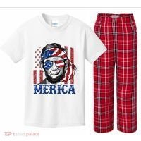 Merica Abraham Lincoln 4th Of July American Flag Kids Plaid Pajama Set thumb 0