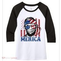 Merica Abraham Lincoln 4th Of July American Flag Women's Tri-Blend 3/4-Sleeve Raglan Shirt thumb 0