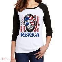 Merica Abraham Lincoln 4th Of July American Flag Women's Tri-Blend 3/4-Sleeve Raglan Shirt thumb 2