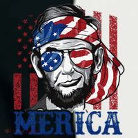 Merica Abraham Lincoln 4th Of July American Flag Women's Tri-Blend 3/4-Sleeve Raglan Shirt thumb 4