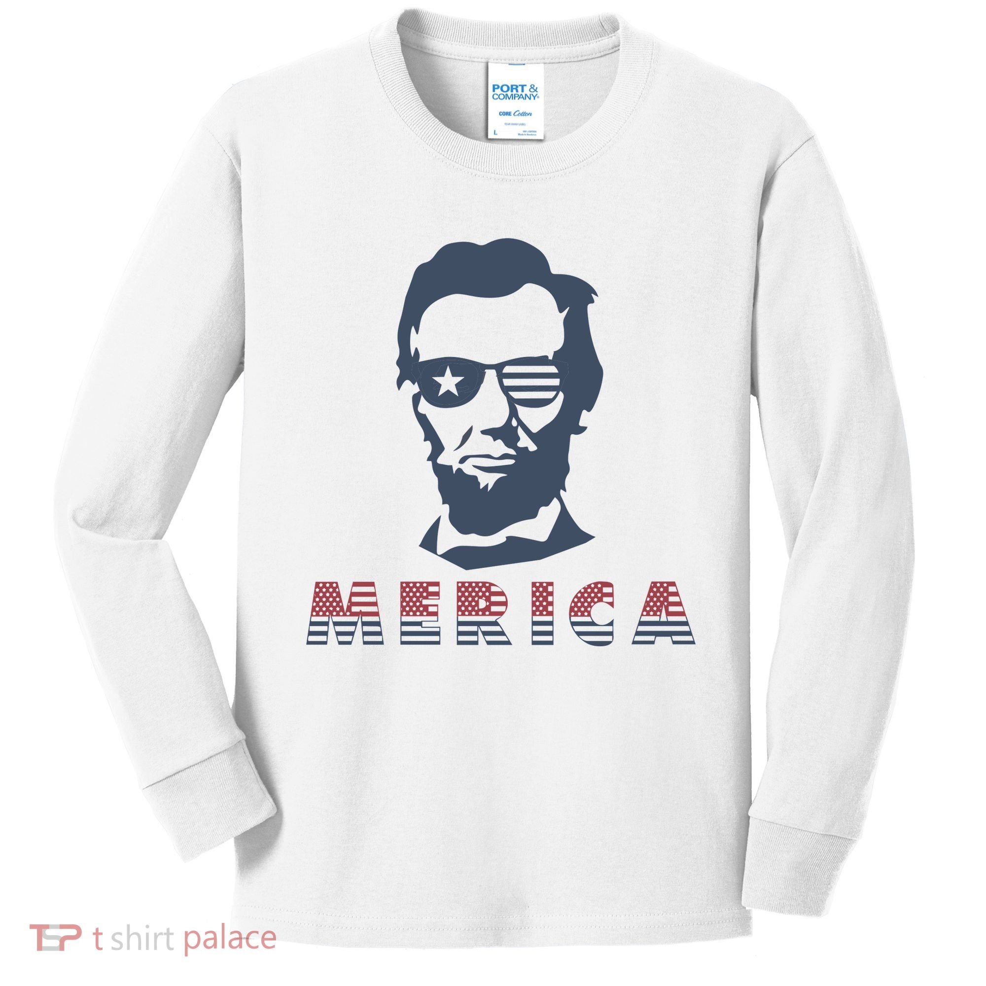 Merica Abe Lincoln Kids Long Sleeve Shirt