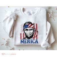 Merica Abraham Lincoln 4th Of July American Flag Sweatshirt thumb 2