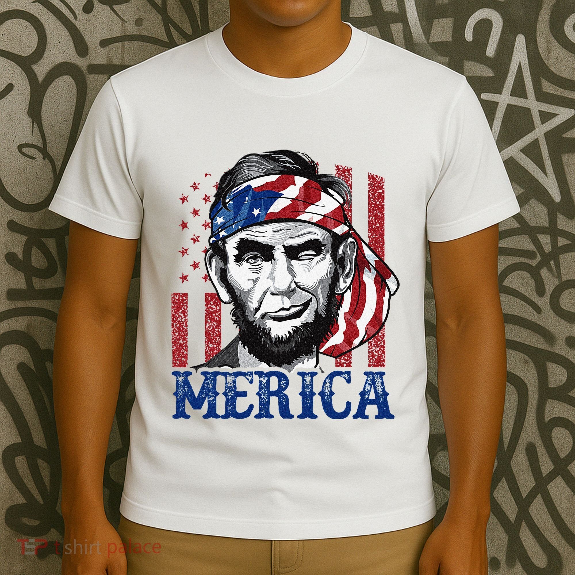 Merica Abraham Lincoln 4th Of July American Flag T-Shirt