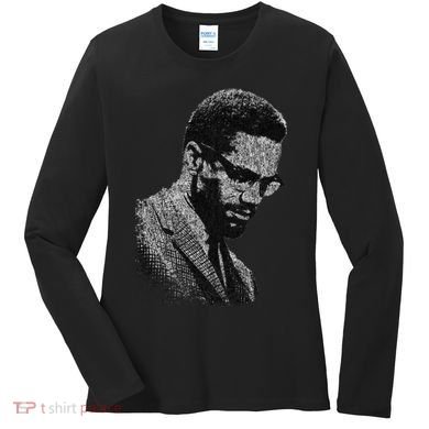 Malcolm X Black And White Portrait Women's Long Sleeve Shirt