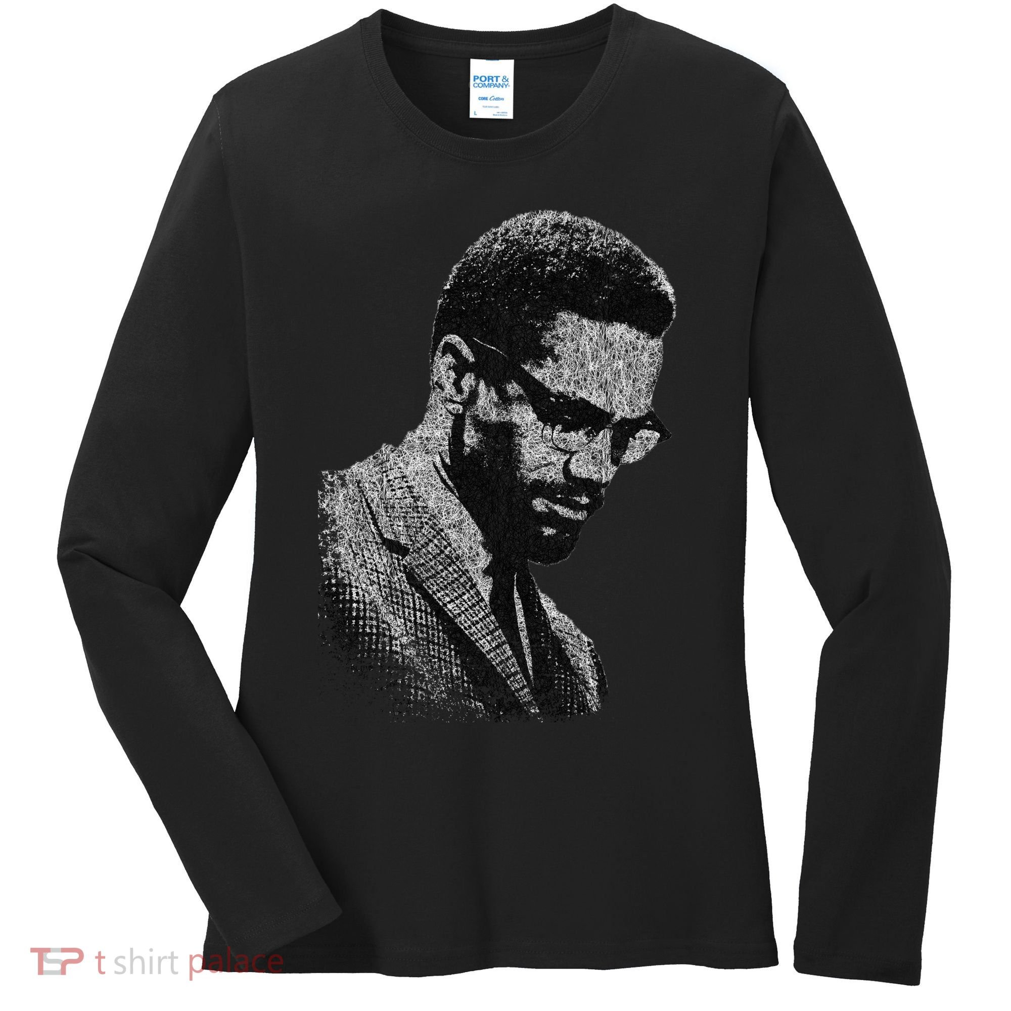 Malcolm X Black And White Portrait Women's Long Sleeve Shirt