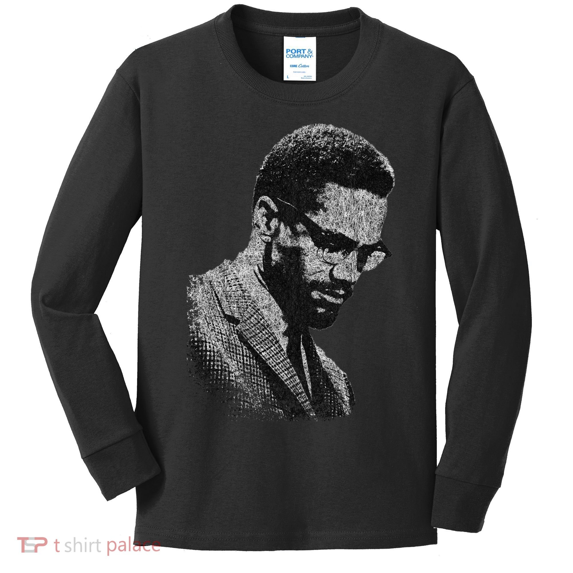 Malcolm X Black And White Portrait Kids Long Sleeve Shirt