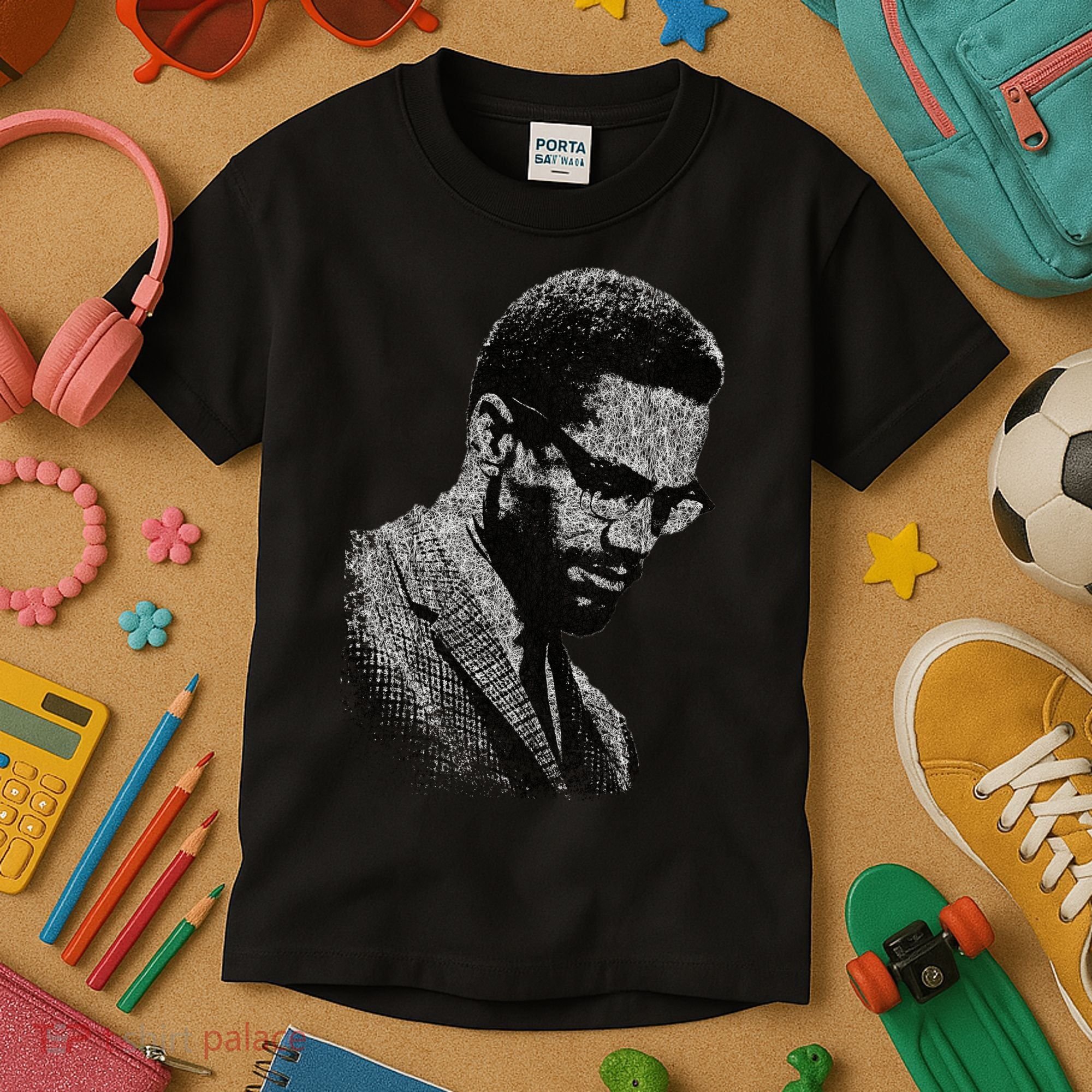 Malcolm X Black And White Portrait Kids T-Shirt