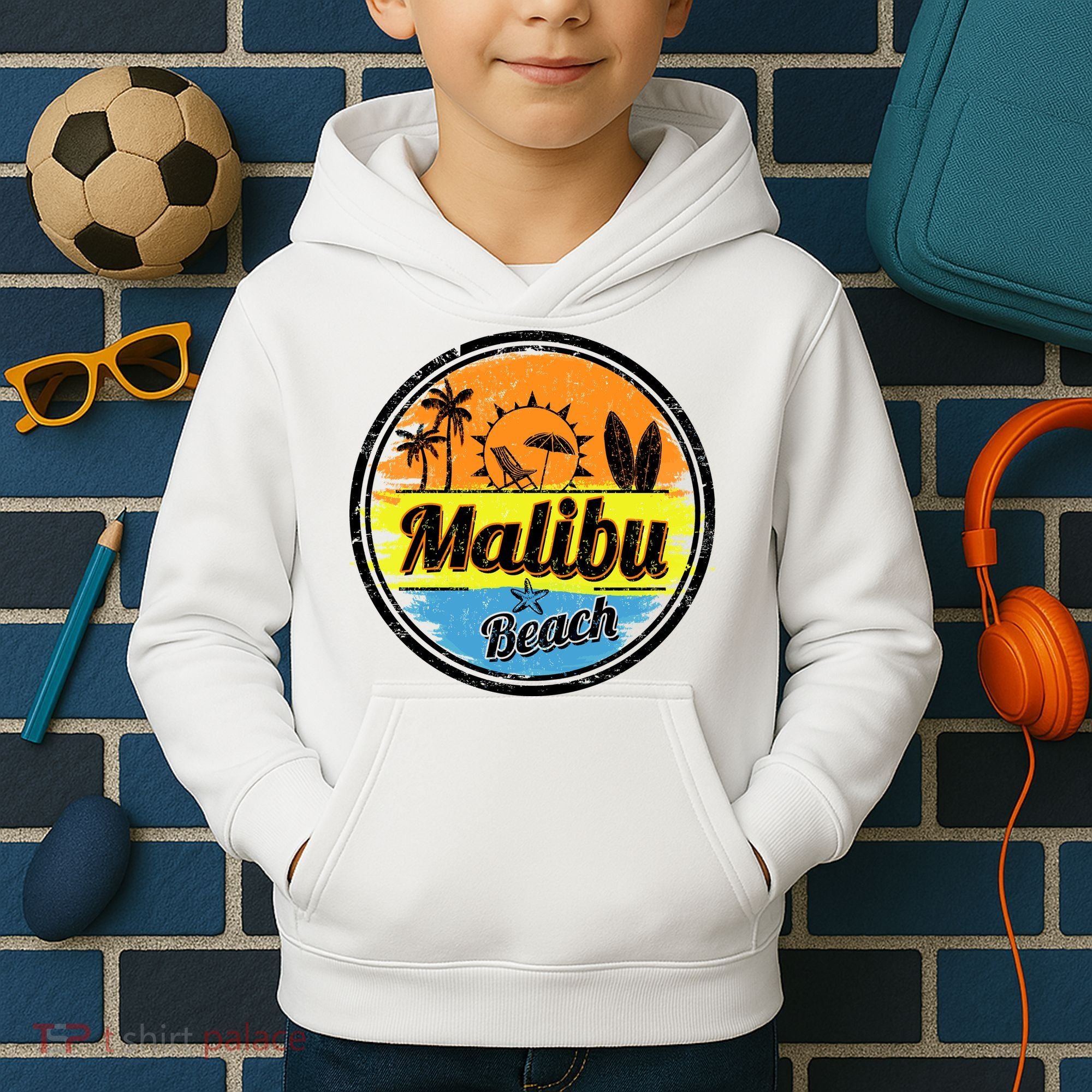 Malibu Beach Retro Circle Kids Hoodie