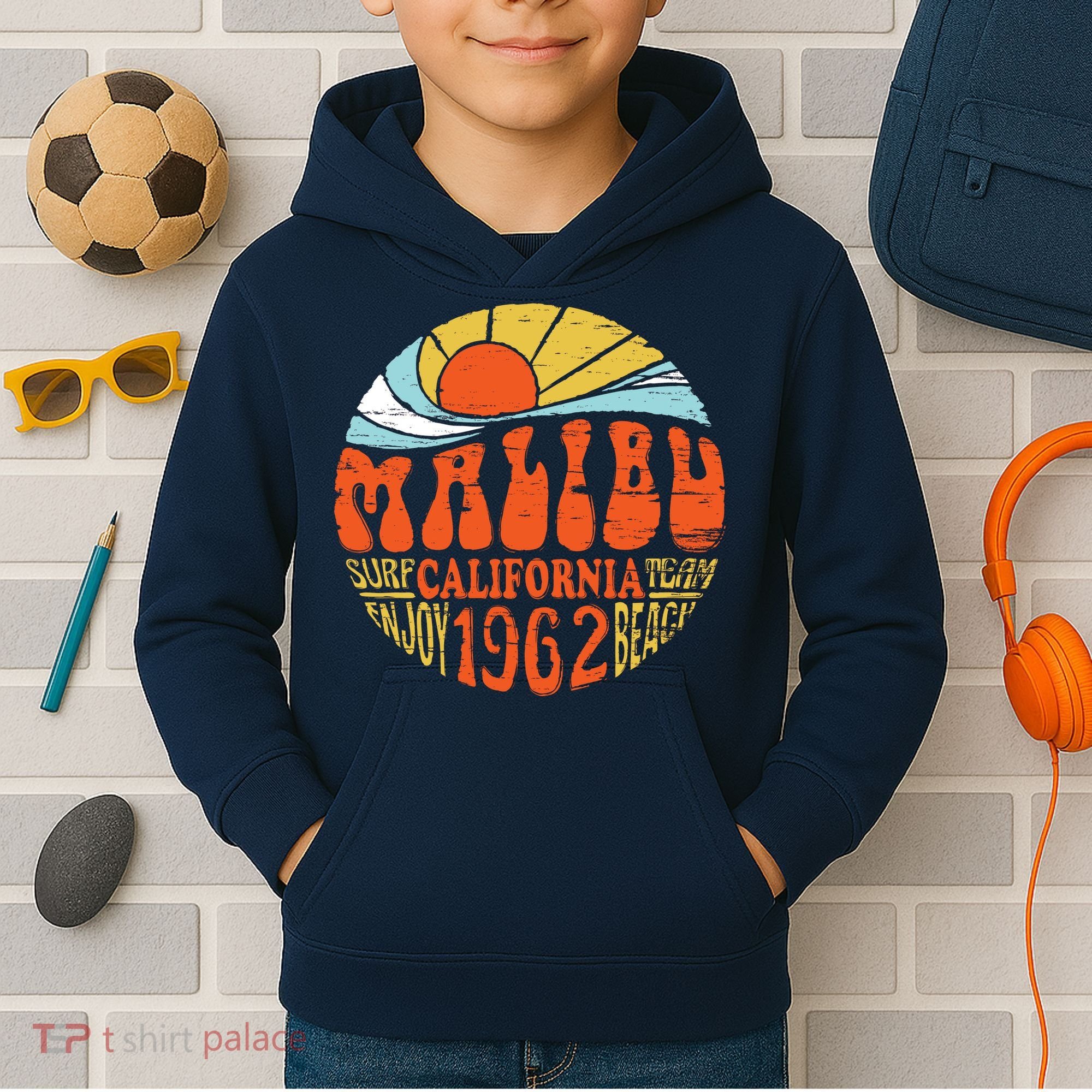 Malibu California Retro Distressed Kids Hoodie
