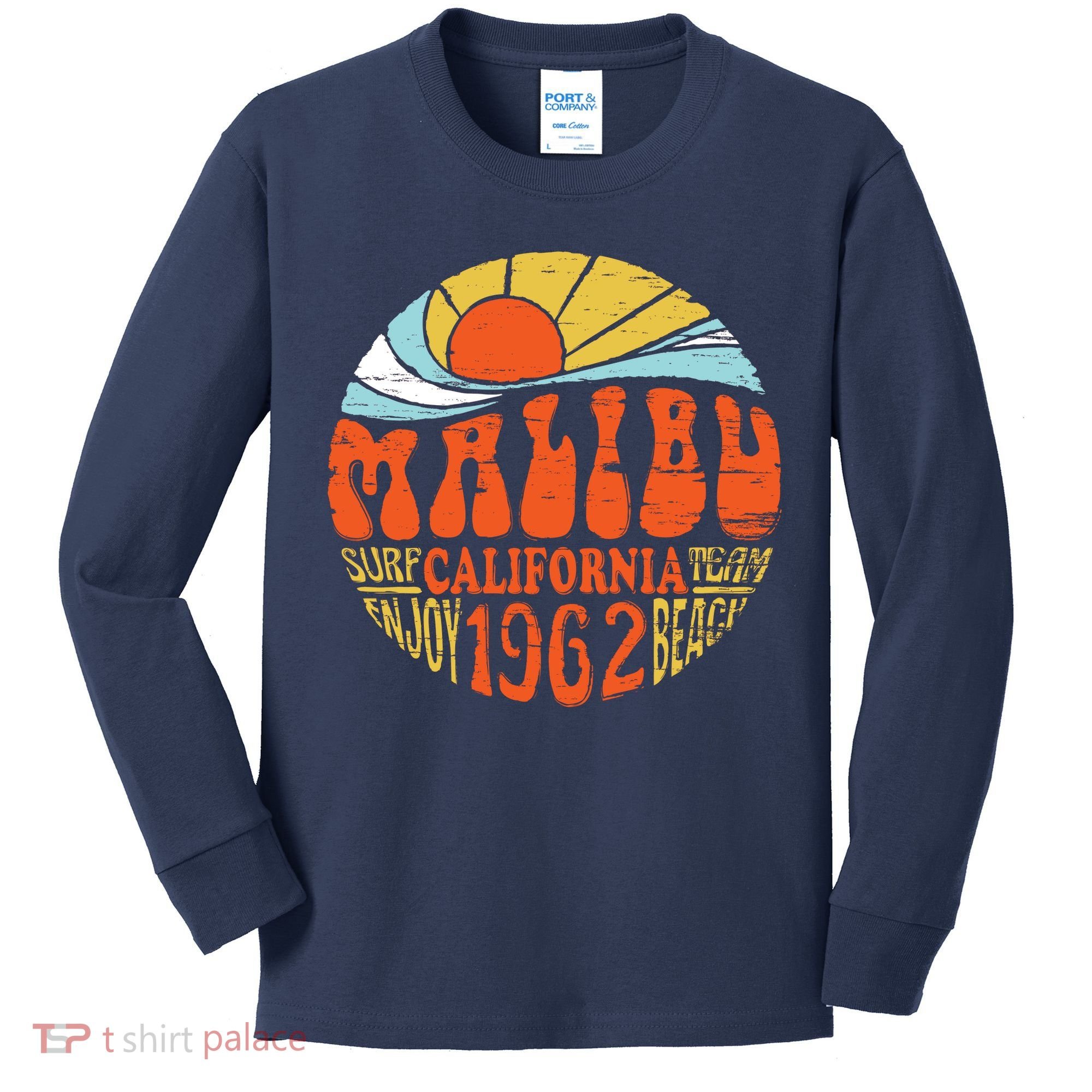 Malibu California Retro Distressed Kids Long Sleeve Shirt