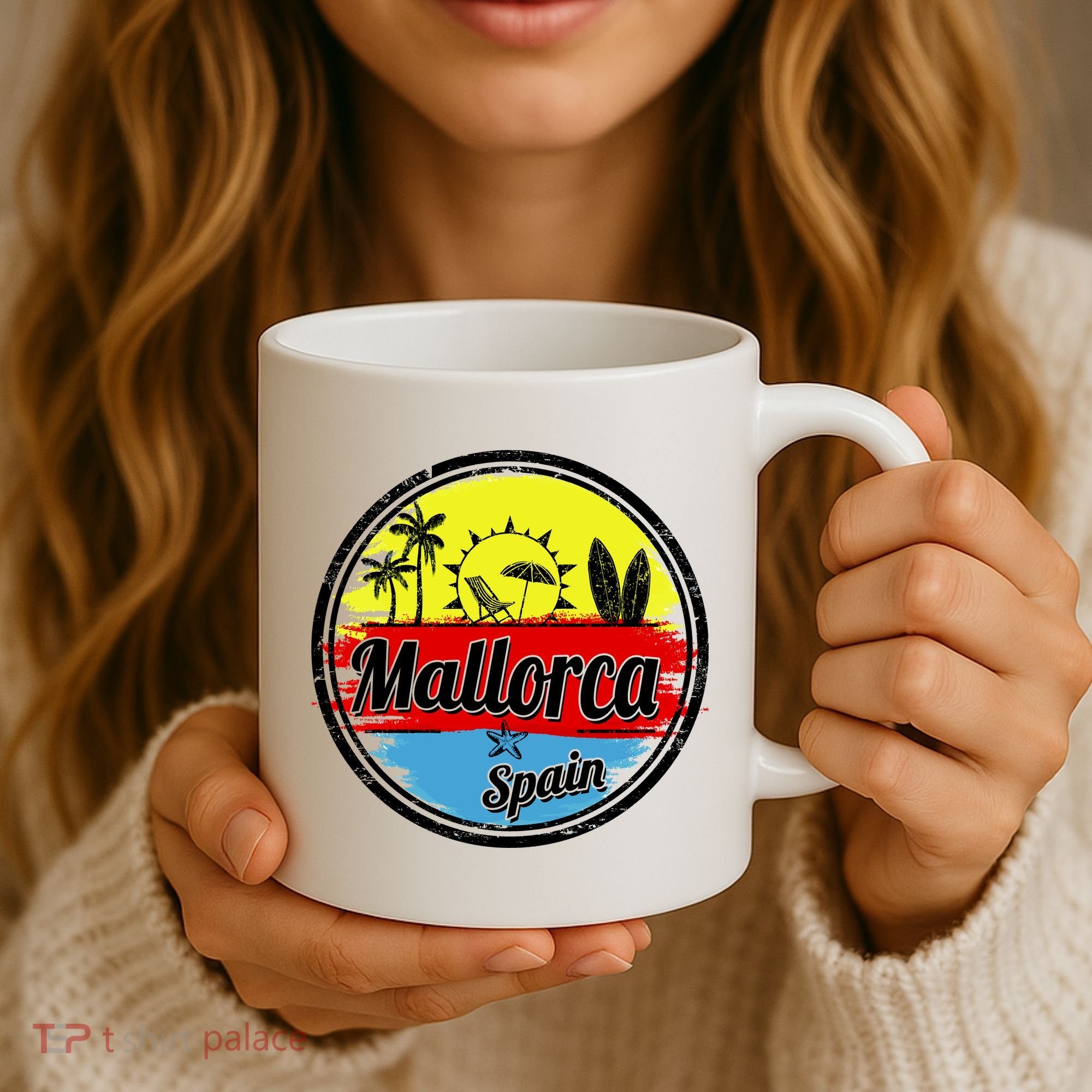 Mallorca Spain Retro Circle Coffee Mug