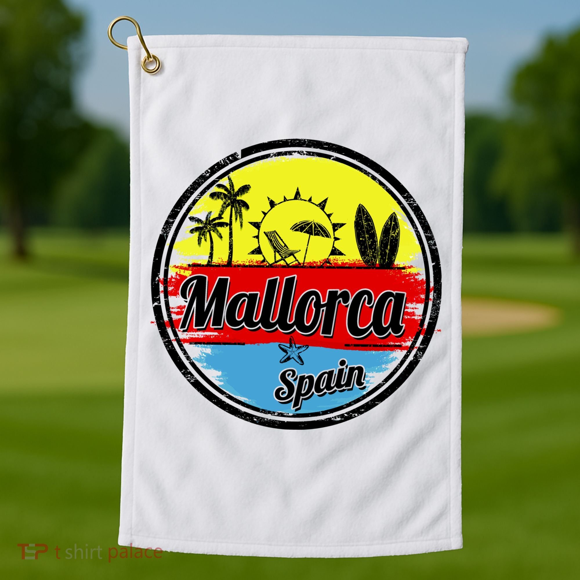 Mallorca Spain Retro Circle Golf Towel
